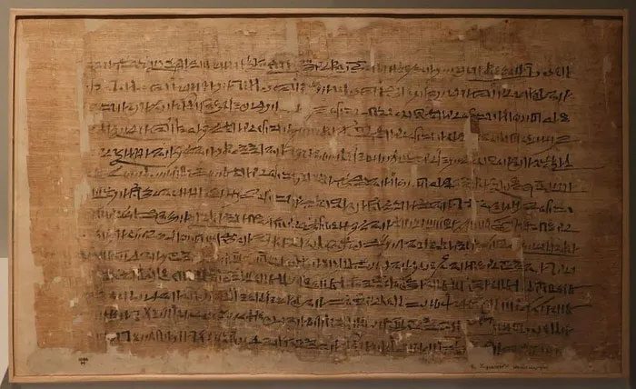 A papyrus roll detailing a tomb robbery during the 20th Dynasty.