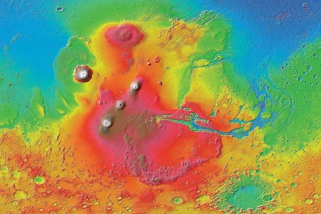 Area with giant volcanoes on Mars