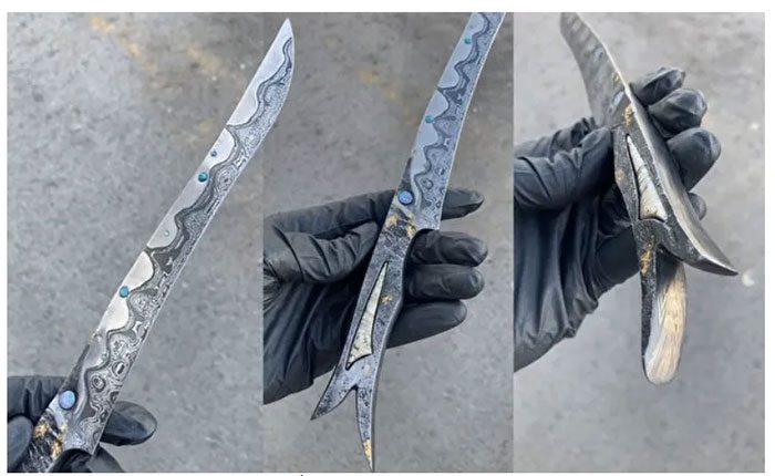 Intricate water pattern on the sword.