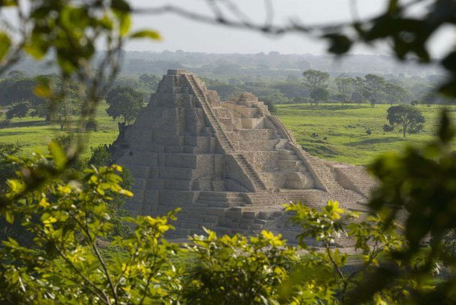 The massive twin pyramids in the ruins of the ancient Maya city - Moral-Reforma of Mexico