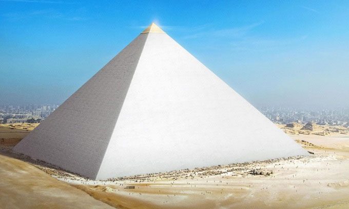 Digital reconstruction of the Great Pyramid of Giza.