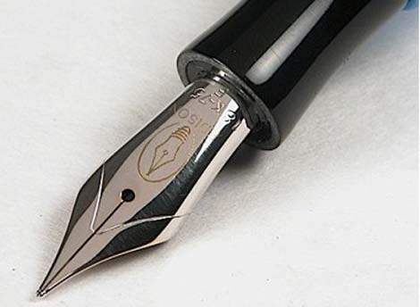 A fountain pen with a nib made from rhodium by Edison Pen Co showcasing the owner's prestige.