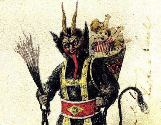 Krampus means 'claw', and this creature is described as a demon. This creature originates from German folklore.