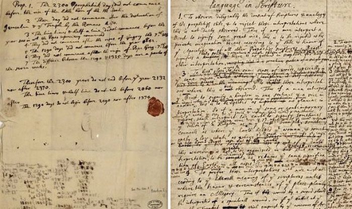 The letter believed to be left by Isaac Newton.