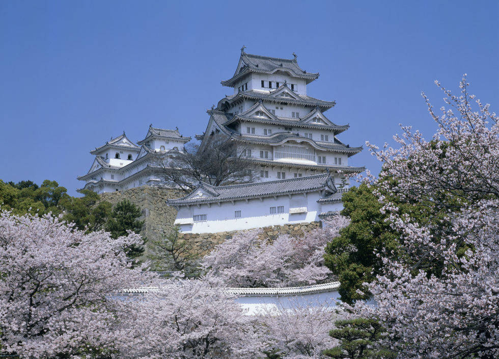 Himeji Castle in Japan, a meticulously built castle resembling a flying bird.