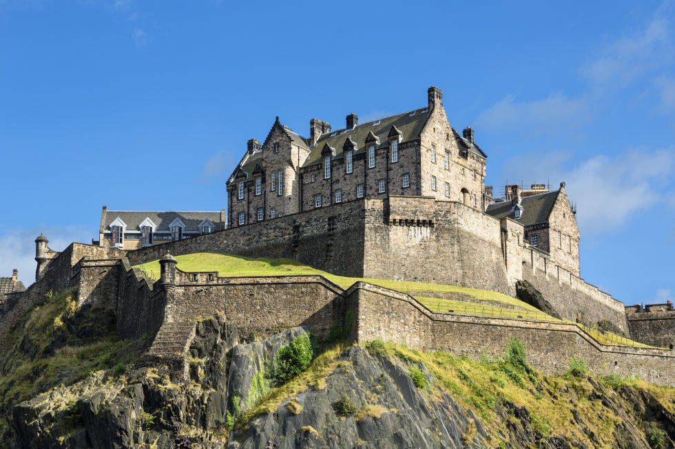 Edinburgh Castle in Scotland, located atop Castle Rock.