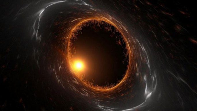 Graphic depiction of a glowing supermassive black hole