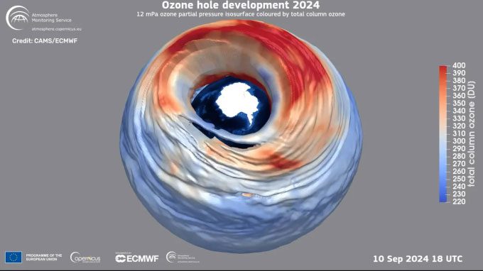 3D map of the ozone hole on September 10, 2024.