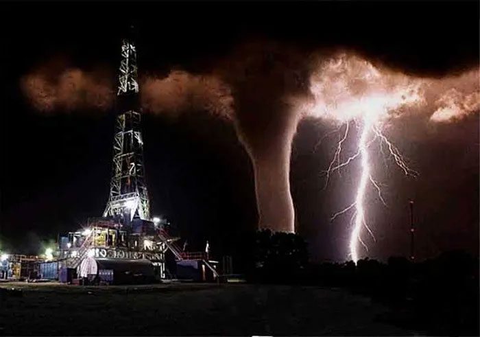 Tornado combined with lightning.