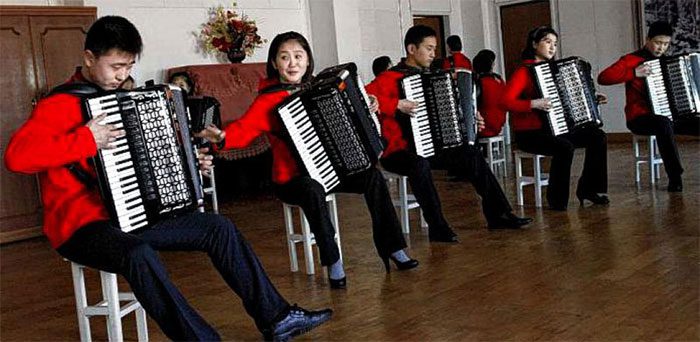 An accordion class in Pyongyang, North Korea.