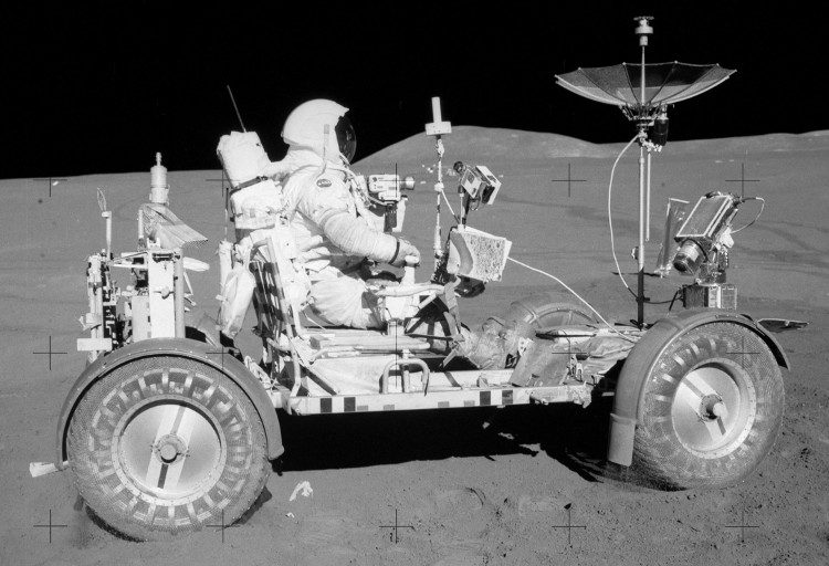 Apollo 15's Lunar Rover in 1971 exploring the Moon.