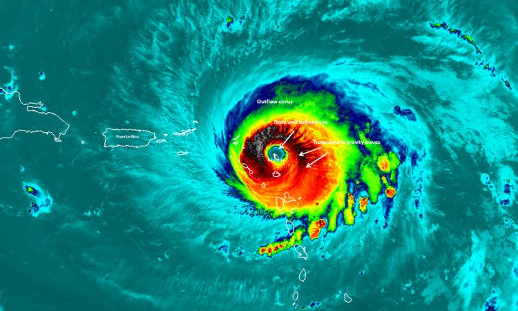 Eye of Hurricane Irma in satellite image.