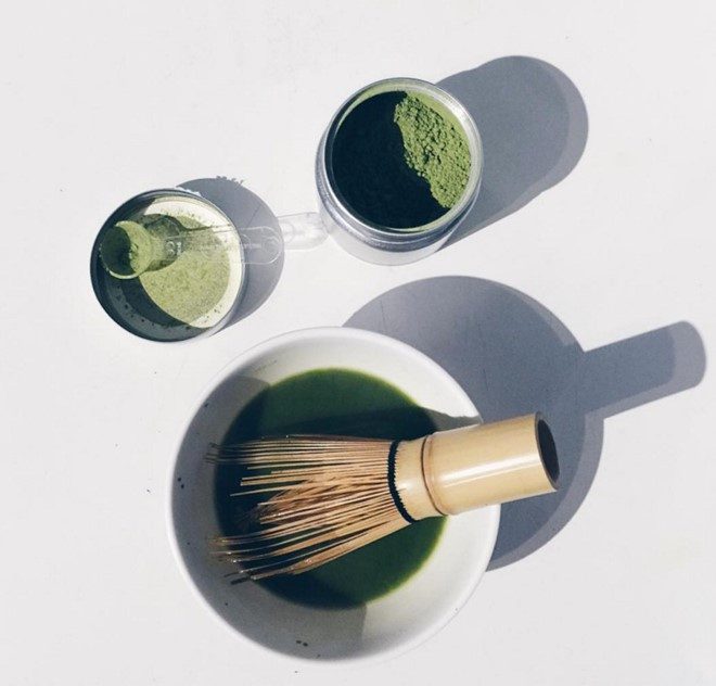 Matcha is pure powder ground from tea leaves.