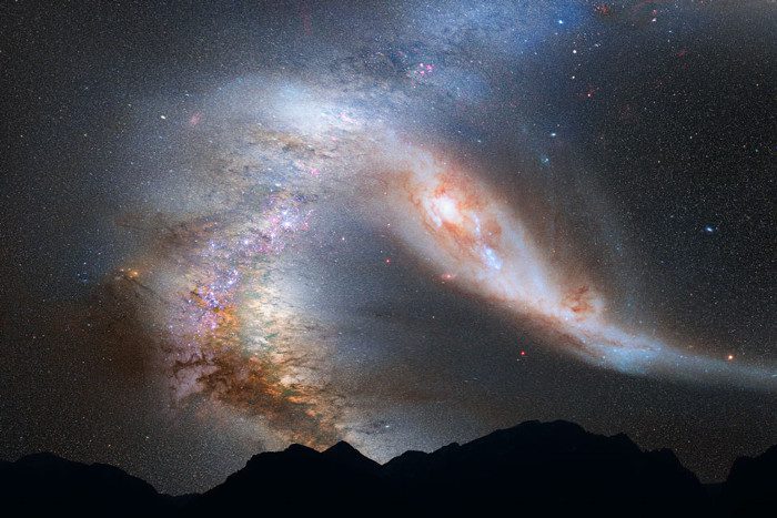 Simulation of the merger between the Milky Way and Andromeda.