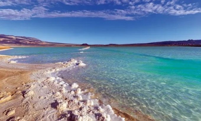 Lithium-rich brine evaporates at the Silver Peak mine in Clayton Valley, Nevada.