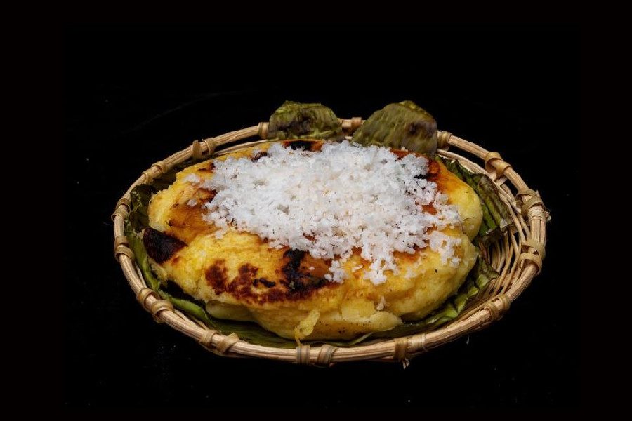 Bibingka is a rice cake cooked with coconut milk or cream wrapped in banana leaves.