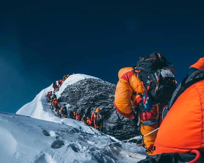 Determined climbers on Everest.