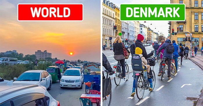 There are 675,000 bicycles and only 120,000 cars in the capital, Copenhagen.