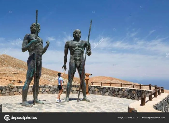 Statues of two Guanche kings on the island of Fuerteventura, Canary Islands.