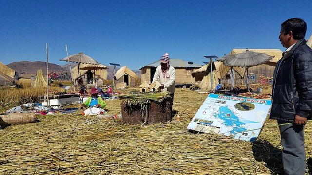 Uru people harvesting totora reeds and using them for most aspects of life.