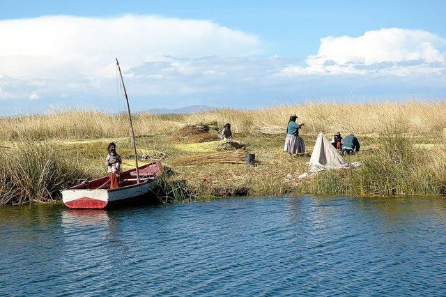 Mobile settlements of the Uru community on Lake Titicaca.