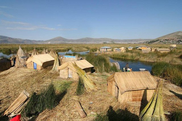 Houses built on Lake Titicaca.