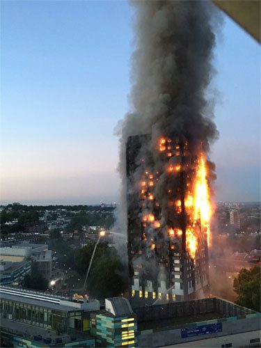 The 27-story tower on fire in London.