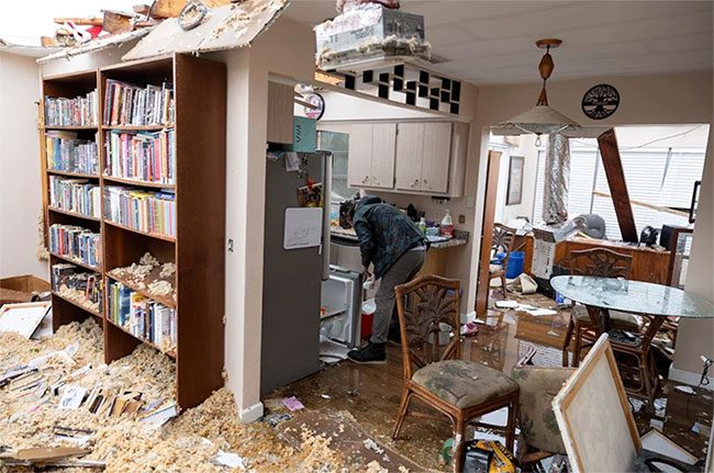 A house in Fort Myers, Florida damaged by a tornado before Hurricane Milton made landfall