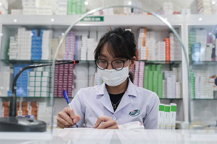 Healthcare staff at Military Hospital 175 pharmacy