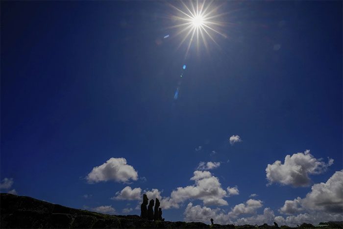 The "Moai" stone statues on Easter Island during the annular solar eclipse.