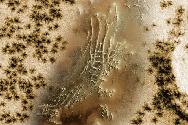 Giant black spider-like structures on Mars