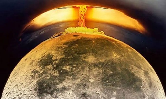 Simulation of a bomb explosion on the Moon's surface.