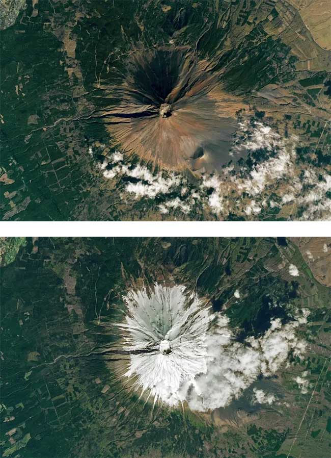 Mount Fuji captured on November 9 and October 30, 2023.