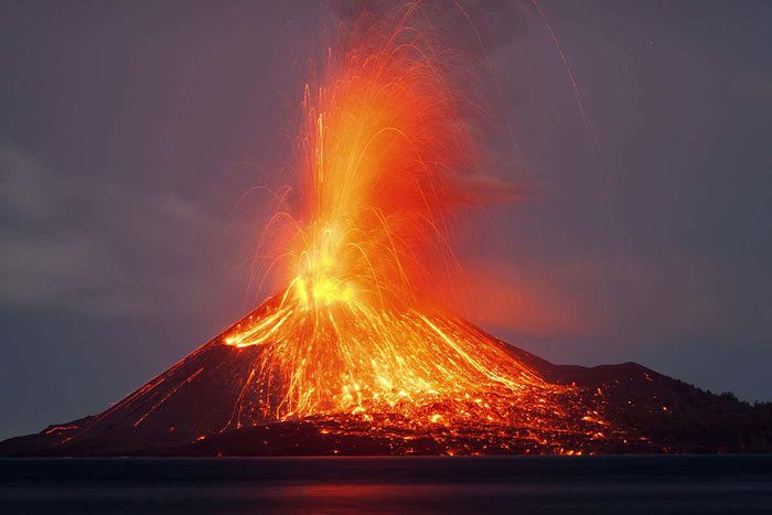 What erupts from the volcano is magma.