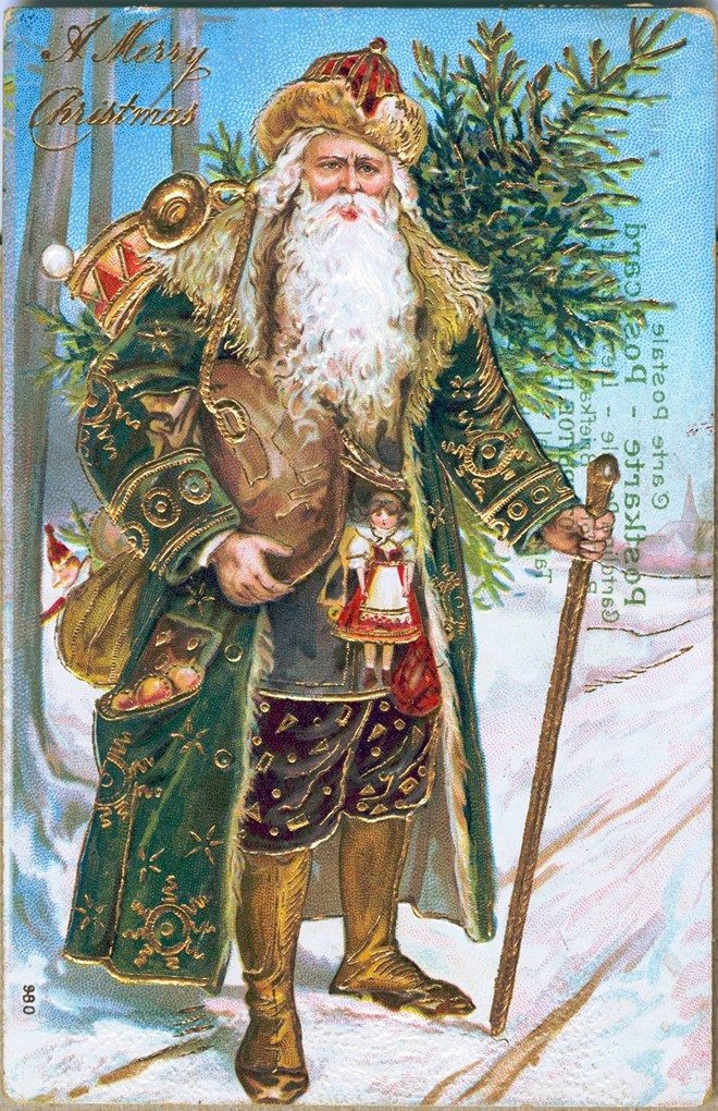 Santa Claus in a green coat, 1910.