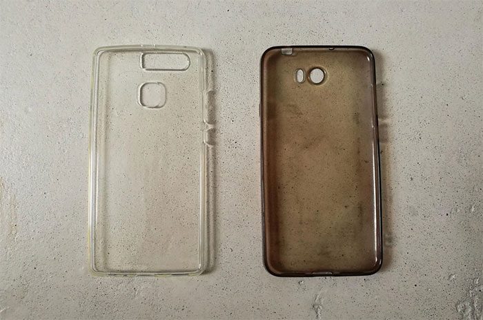 Transparent phone case turning yellow.