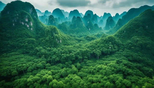 Illustration of evergreen forests in Vietnam.