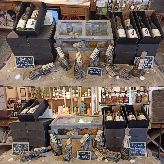 Bottles of wine are retrieved, dated, and sold at wine shops in Saint-Malo.