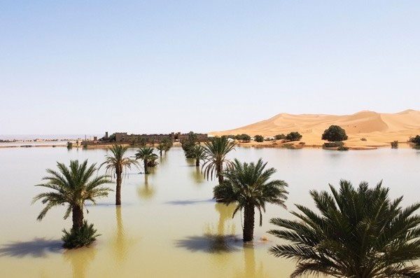 The desert in southeastern Morocco is now flooded