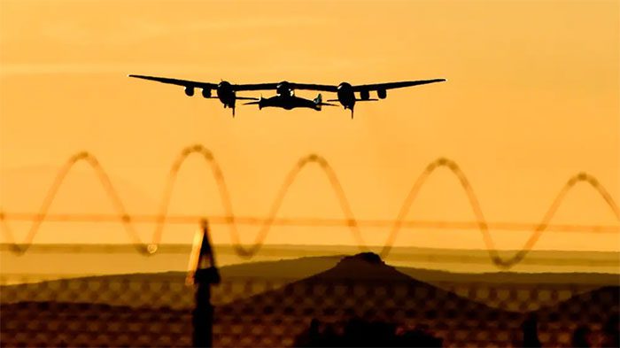 SpaceShipTwo returning from a test flight.