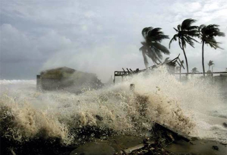 A strong typhoon is making landfall