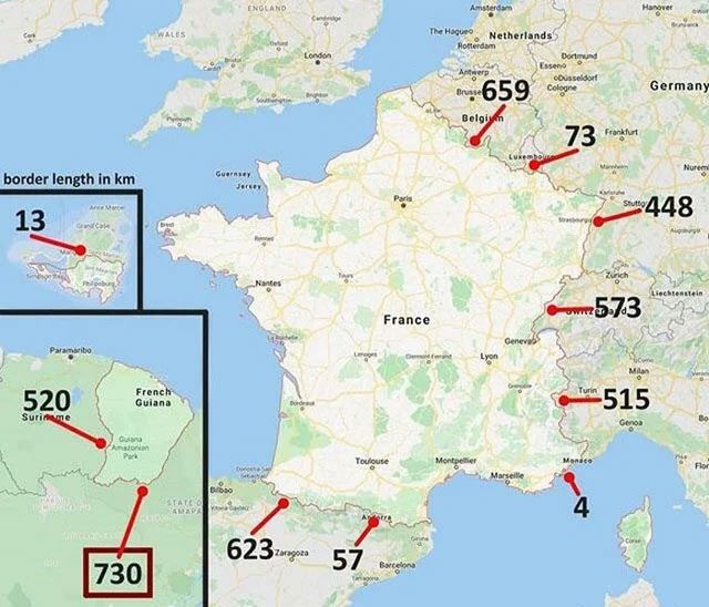 The longest border France shares with another country is with Brazil.