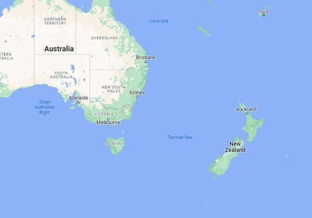 The distance between New Zealand and Australia is nearly the same as the distance between the Netherlands and Libya.