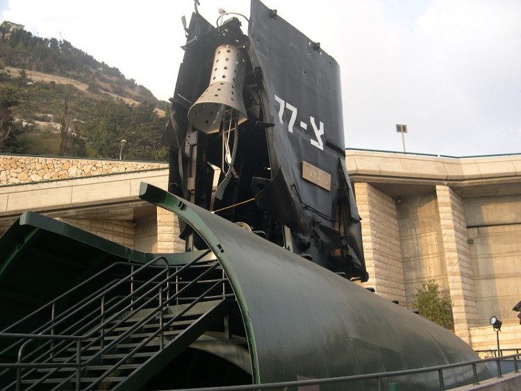 Part of the INS Dakar submarine raised and turned into a memorial at the Haifa Naval Museum, Israel.