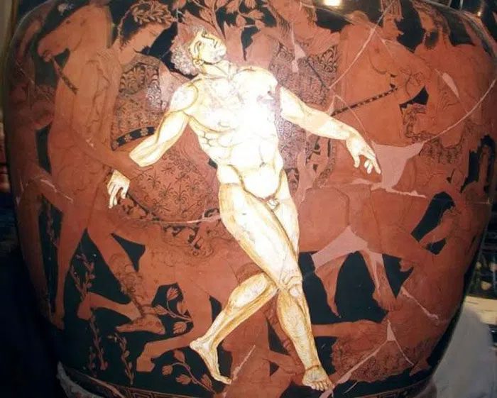 The death of Talos depicted on a 5th-century BCE Greek vase.