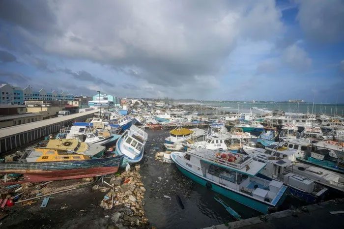 Fishing boats destroyed by Hurricane Beryl in Barbados on July 1, 2024.