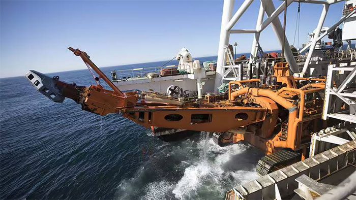Diamond mining vessels operating offshore in the Atlantic Ocean.