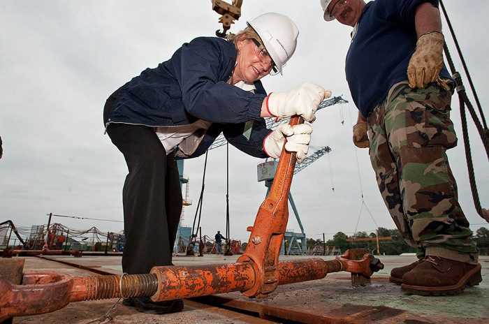 Susan Ford, daughter of Gerald R. Ford and honorary sponsor, visited the ship named after her father in 2011.