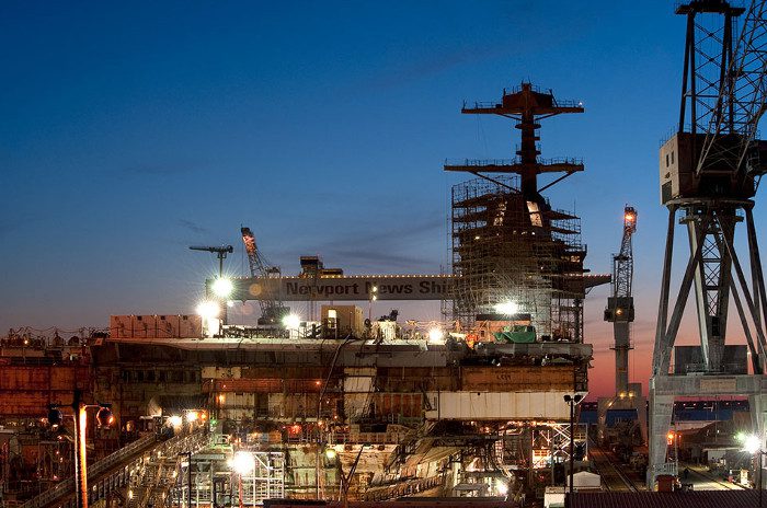 Shipbuilding operations take place around the clock.