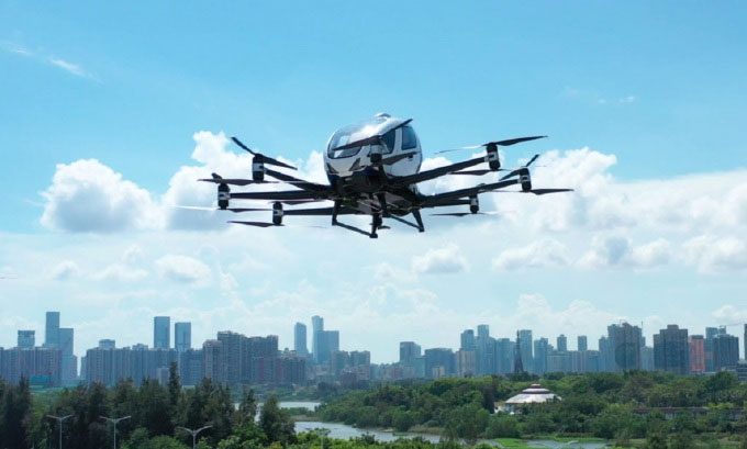 EHang air taxi carrying passengers in China.